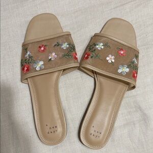 NWOT A New Day Beige Floral Embroidered Sandals